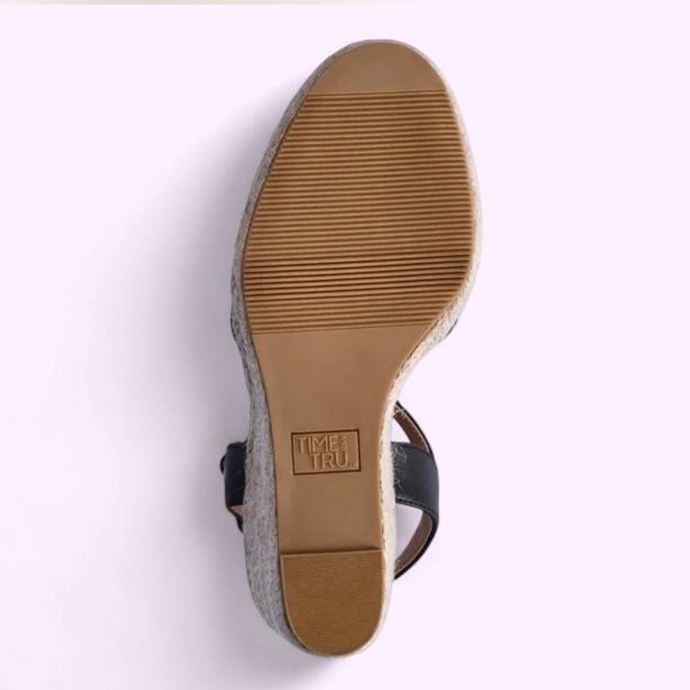 NWT Time and Tru Cotton Canvas Memory Foam Wedge Sandals Size 9 Heels - Picture 6 of 9